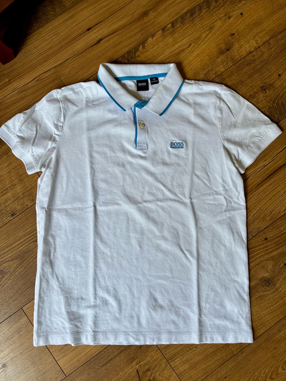 BOSS White Polo Shirt with Blue Trim- Men’s XS